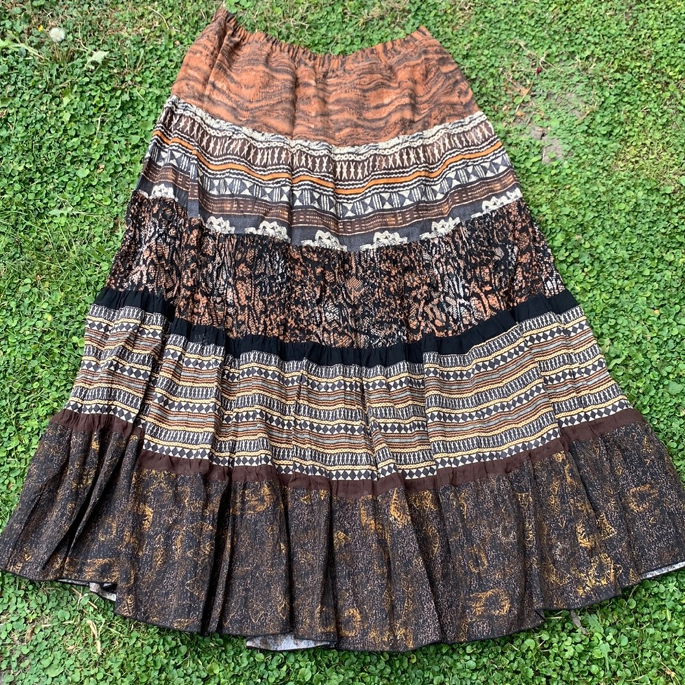 Beautiful Tiered Silk Chico’s Safari Maxi Skirt